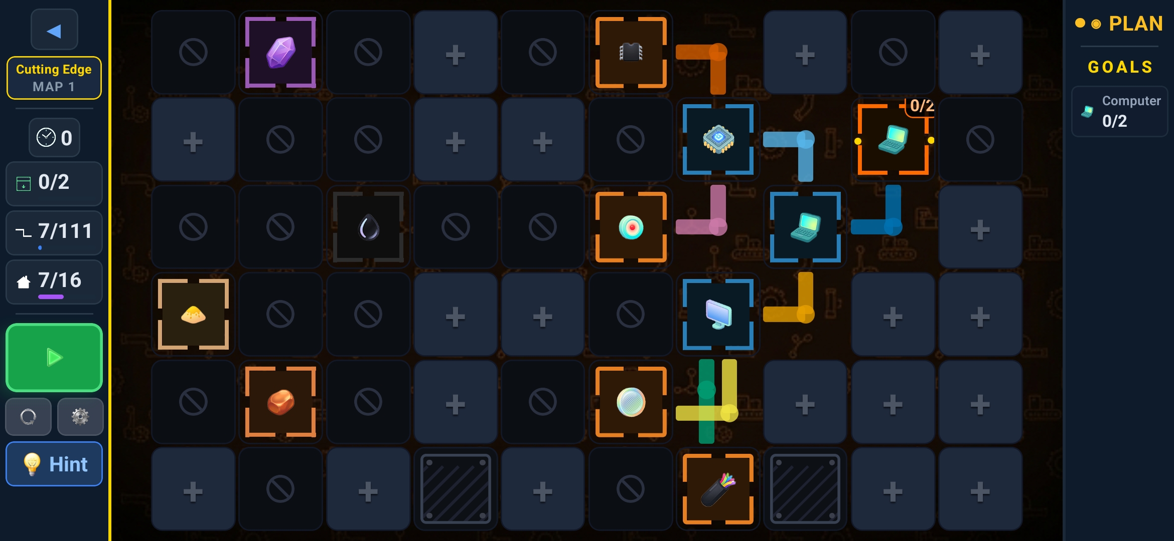Cutting Edge puzzle — routes drawn
