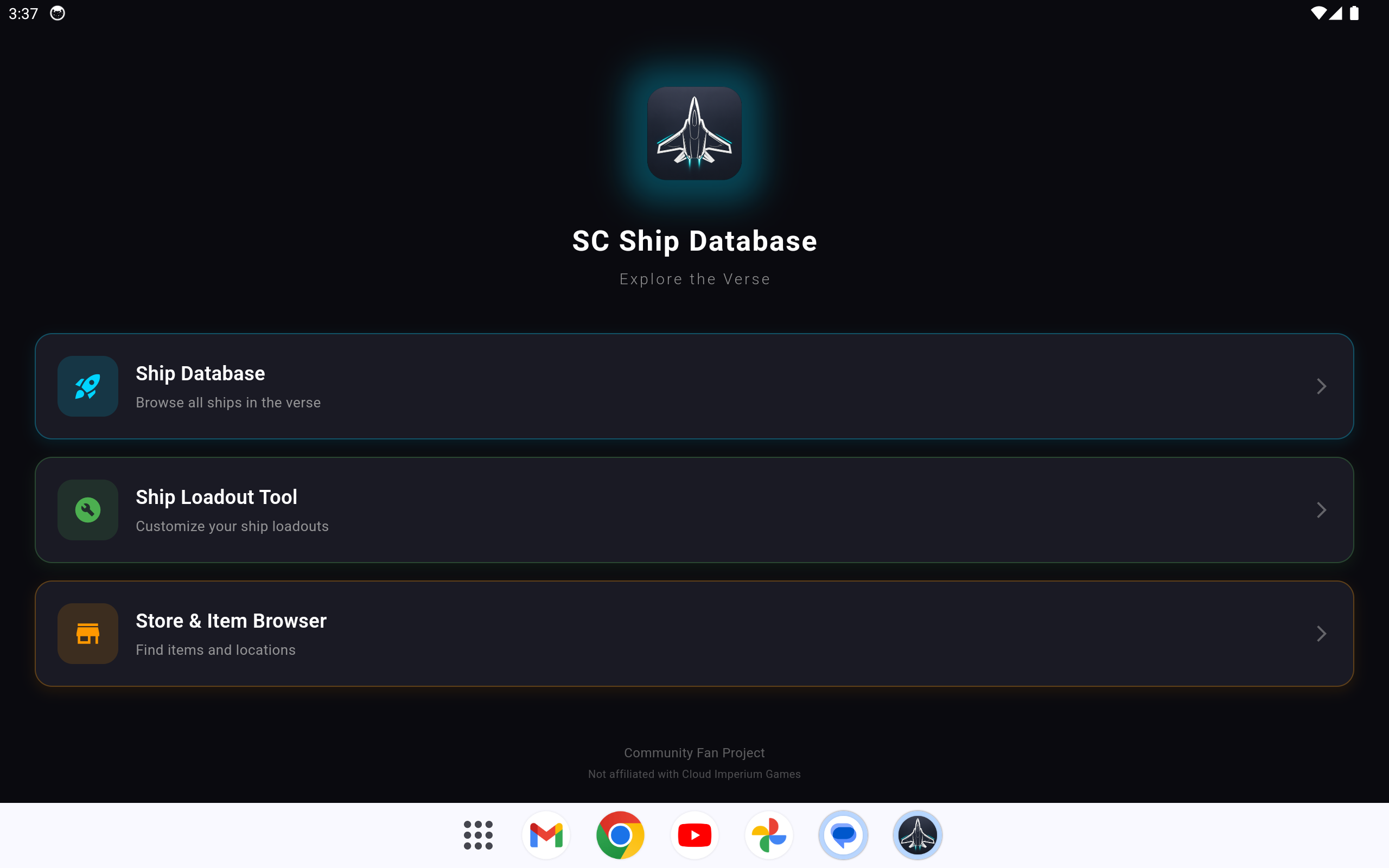 Tablet main menu